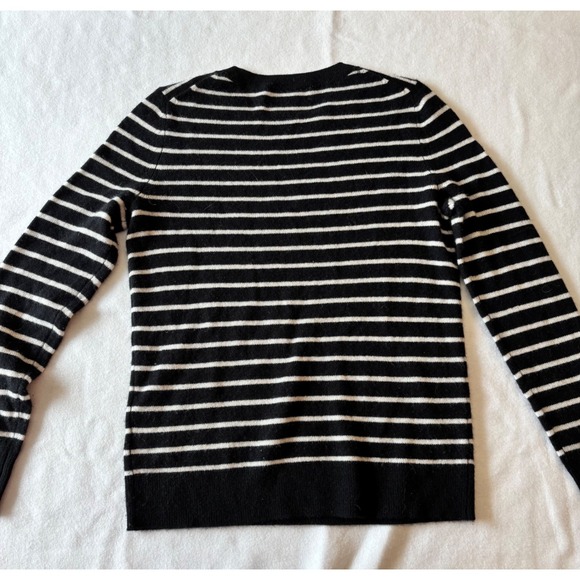 Nordstrom 100% Cashmere Preppy Striped Crewneck Sweater Black White Womens Small - Picture 3 of 6